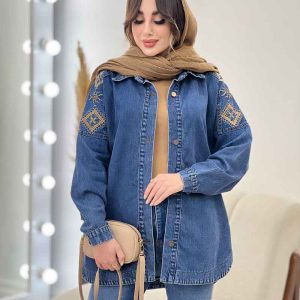 مانتو جین سرشانه گلدوزی کد 5618