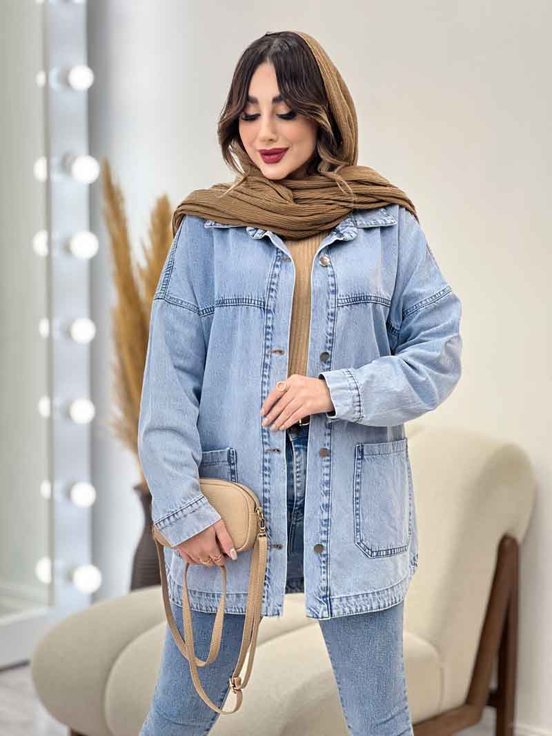 مانتو جین برش دار دو جیب کد 4377 مانتو جین برش دار دو جیب کد 4377