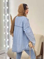 مانتو جین برش دار دو جیب کد 4377 - تصویر 23