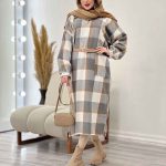 پیراهن بلند چهارخونه آستین پیله کد 5526