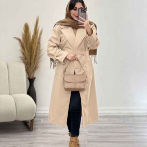 بارانی بلند چهاردکمه کمردار کد 5419