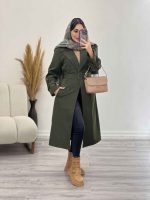 بارانی بلند چهاردکمه کمردار کد 5419 - تصویر 11
