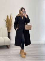 بارانی بلند چهاردکمه کمردار کد 5419 - تصویر 9