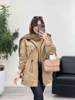 بارانی بغل سه دکمه کلاهدار کد 5649 - تصویر 3