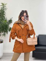 بارانی بغل سه دکمه کلاهدار کد 5649 - تصویر 2