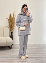 ست بافت و شلوار راه راه محنا کد 5648 - تصویر 3