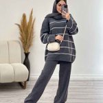 ست بافت و شلوار راه راه محنا کد 5648