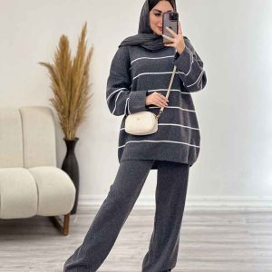 ست بافت و شلوار راه راه محنا کد 5648