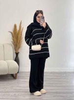 ست بافت و شلوار راه راه محنا کد 5648 - تصویر 4