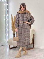 پیراهن بلند چهارخونه کلاهدار کد 5509 - تصویر 17