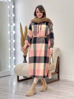 پیراهن بلند چهارخونه کلاهدار کد 5509 - تصویر 16