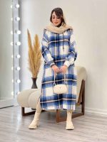 پیراهن بلند چهارخونه کلاهدار کد 5509 - تصویر 2