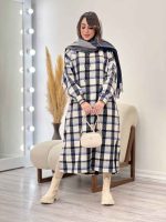پیراهن بلند چهارخونه کلاهدار کد 5509 - تصویر 3