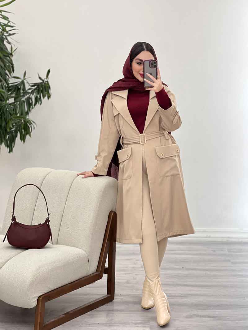 بارانی بلند چهارجیب کمر دار کد 5559 بارانی بلند چهارجیب کمر دار کد 5559