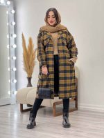 پالتو بلند چهارخونه سر جیب دکمه کد 5674 - تصویر 5