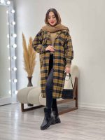 پالتو بلند چهارخونه سر جیب دکمه کد 5674 - تصویر 20