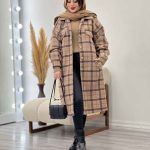 پالتو بلند چهارخونه سر جیب دکمه کد 5674