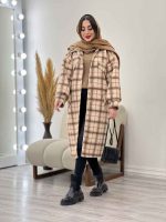 پالتو بلند چهارخونه سر جیب دکمه کد 5674 - تصویر 2