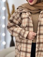 پالتو بلند چهارخونه سر جیب دکمه کد 5674 - تصویر 8