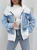 سوئیشرت جین ترکیبی کلاهدار کد 5741 - تصویر 12
