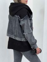 سوئیشرت جین ترکیبی کلاهدار کد 5741 - تصویر 6