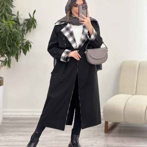 بارانی یقه چهارخونه پرچ دار کد 5717
