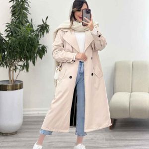 بارانی بلند دو جیب سرشانه پاگن کد 5752