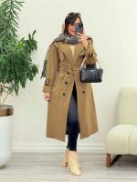 بارانی بلند ژیله پرچ دار ژونا کد 5847 - تصویر 10
