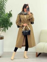 بارانی بلند ژیله پرچ دار ژونا کد 5847 - تصویر 7