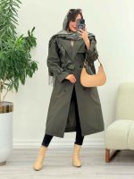 بارانی بلند ژیله پرچ دار ژونا کد 5847 - تصویر 20