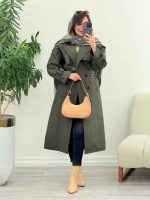 بارانی بلند ژیله پرچ دار ژونا کد 5847 - تصویر 3