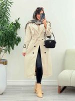 بارانی بلند ژیله پرچ دار ژونا کد 5847 - تصویر 19