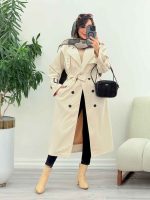 بارانی بلند ژیله پرچ دار ژونا کد 5847 - تصویر 16