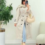 بارانی بلند ژیله پرچ دار ژونا کد 5847