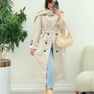 بارانی بلند ژیله پرچ دار ژونا کد 5847