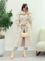 بارانی بلند ژیله پرچ دار ژونا کد 5847 - تصویر 4