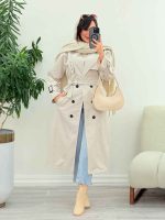 بارانی بلند ژیله پرچ دار ژونا کد 5847 - تصویر 23