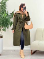 بارانی بلند ژیله پرچ دار ژونا کد 5847 - تصویر 17