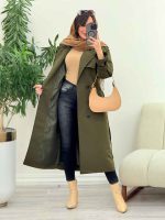 بارانی بلند ژیله پرچ دار ژونا کد 5847 - تصویر 14