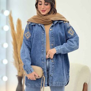 مانتو جین سرشانه گلدوزی کد 5860