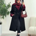 بارانی بلند یقه ترکیبی کد 5858