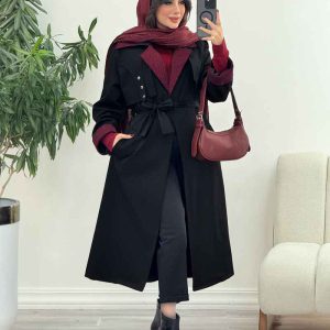 بارانی بلند یقه ترکیبی کد 5858