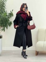 بارانی بلند یقه ترکیبی کد 5858 - تصویر 3