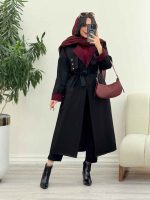بارانی بلند یقه ترکیبی کد 5858 - تصویر 7