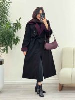 بارانی بلند یقه ترکیبی کد 5858 - تصویر 4