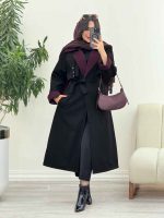 بارانی بلند یقه ترکیبی کد 5858 - تصویر 8