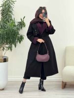 بارانی بلند یقه ترکیبی کد 5858 - تصویر 2