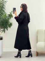 بارانی بلند یقه ترکیبی کد 5858 - تصویر 6