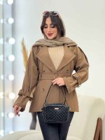 بارانی کتی چهاردکمه کمردار کد 5882 - تصویر 3