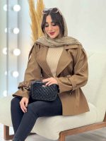 بارانی کتی چهاردکمه کمردار کد 5882 - تصویر 8